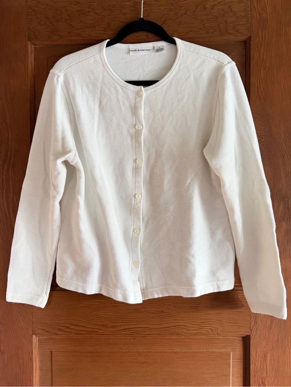 Vintage Croft & Borrow Ribbed White Button-Up Cardigan Sweater Size L